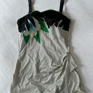 Vintage Black and White Floral One Piece Swimsuit